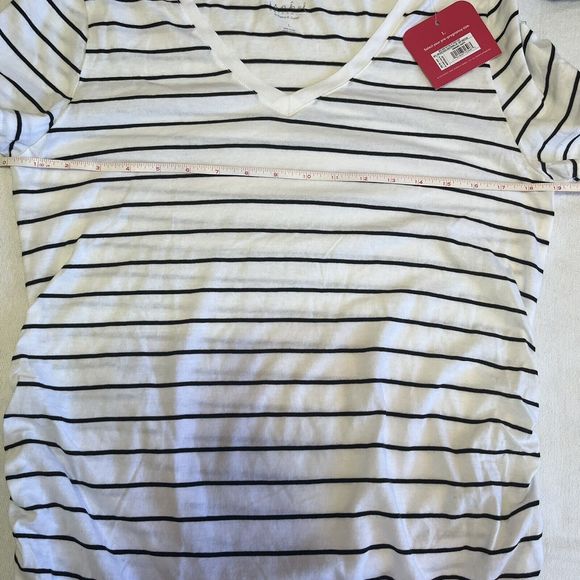 Isabel Maternity Women's White Black Striped Short Sleeve Shirt Large Ruched NWT - Picture 10 of 10